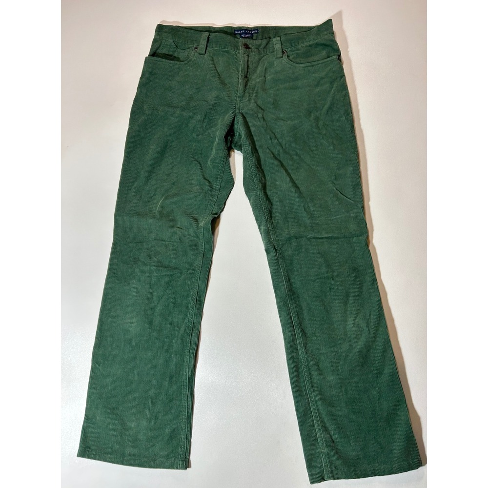 Ralph Lauren Corduroy Pants Mens 35x27 Green Excellent Straight Leg Cotton